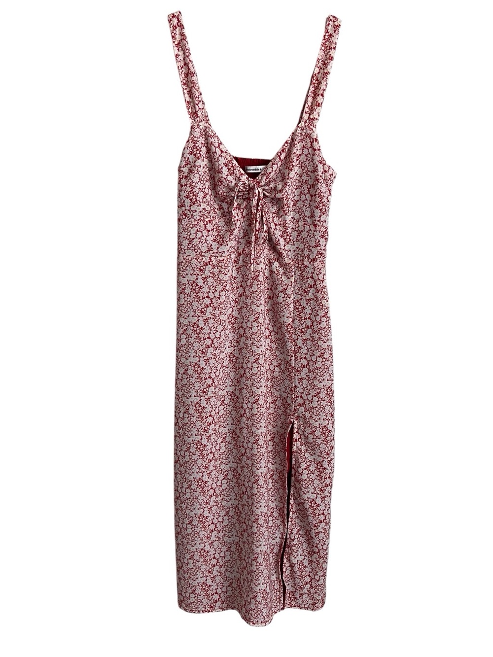Abercrombie Floral Midi Dress Y2K Red Daisy Ditzy Side Slit Tie Front Small